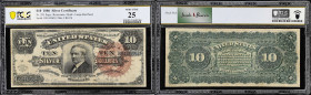 Fr. 293. 1886 $10 Silver Certificate. PCGS Banknote Very Fine 25.
The early (1886) design of the popular Tombstone note with large red seal. Depicted...