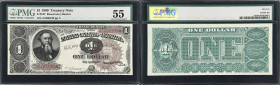 Fr. 347. 1890 $1 Treasury Note. PMG About Uncirculated 55.
A bright and highly attractive About Uncirculated example of this type. Excellent color, g...