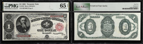 Fr. 352. 1891 $1 Treasury Note. PMG Gem Uncirculated 65 EPQ.
Last appearing for sale over 19 years ago, this nearly perfectly-centered 1891 $1 Treasu...
