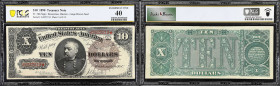 Fr. 366. 1890 $10 Treasury Note. PCGS Banknote Extremely Fine 40.
This highly attractive Sheridan $10 Treasury note is one which shows a vibrant larg...