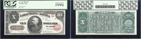 Fr. 368. 1890 $10 Treasury Note. PCGS Currency Superb Gem New 67 PPQ.
The face of the $10, as offered here, features the portrait of General Philip H...