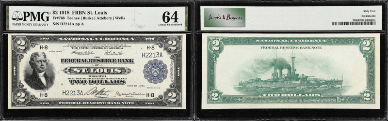 Fr. 768. 1918 $2 Federal Reserve Bank Note. St. Louis. PMG Choice Uncirculated 6...