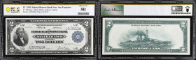 Fr. 780. 1918 $2 Federal Reserve Bank Note. San Francisco. PCGS Banknote About Uncirculated 50.
This Battleship from the San Francisco district boast...