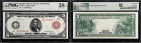 Fr. 832a. 1914 Red Seal $5 Federal Reserve Note. Boston. PMG Choice About Uncirculated 58 EPQ.
This Boston Red Seal FRN of 1914 has nicely balanced m...