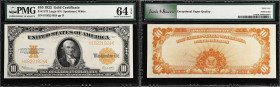 Fr. 1173. 1922 $10 Gold Certificate. PMG Choice Uncirculated 64 EPQ.
The popular Series 1922 $10 Gold Certificate picturing Michael Hillegas, the fir...