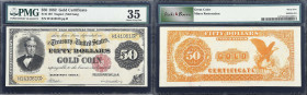 Fr. 1197. 1882 $50 Gold Certificate. PMG Choice Very Fine 35.
PMG notes "Great Color" on this well preserved 1882 $50, which offers the appeal of a h...