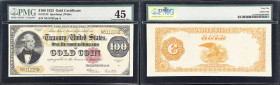 Fr. 1215. 1922 $100 Gold Certificate. PMG Choice Extremely Fine 45.
A high denomination Gold Certificate which boasts dark underprints and jet black ...
