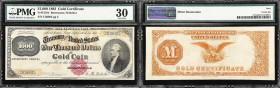 Fr. 1218e. 1882 $1000 Gold Certificate. PMG Very Fine 30.
Just five Rosecrans-Nebeker signed 1882 $1000 Gold Certificates are known to survive, accor...