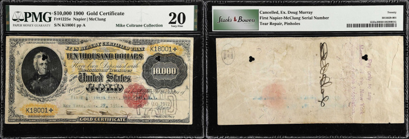 Fr. 1225e. 1900 $10,000 Gold Certificate. PMG Very Fine 20. First Napier-McClung...
