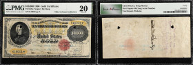 Fr. 1225e. 1900 $10,000 Gold Certificate. PMG Very Fine 20. First Napier-McClung Serial Number.
An extremely scarce uniface note with only 19 listed ...