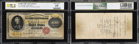 Fr. 1225g. 1900 $10,000 Gold Certificate. PCGS Banknote Choice Fine 15.
A perforated and cancelled example of the always impressive $10,000 gold cert...