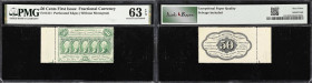 Fr. 1311. 50 Cents. First Issue. PMG Choice Uncirculated 63 EPQ.
Perforated edges without monogram. Postage currency with five 10 cent Washington sta...