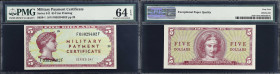 Military Payment Certificate. Series 541. $5. PMG Choice Uncirculated 64 EPQ.
S856-1 First Printing. An extraordinarily difficult note to find in Unc...