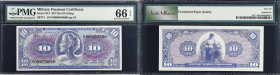 Military Payment Certificate. Series 611. $10. PMG Gem Uncirculated 66 EPQ.
S877-1 First Printing. One of the finest we have handled for this elusive...