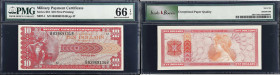 Military Payment Certificate. Series 661. $10. PMG Gem Uncirculated 66 EPQ.
S907-1 First Printing. Nicely-centered with attractive red and orange col...