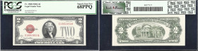 Fr. 1508. 1928G $2 Legal Tender Note. PCGS Currency Superb Gem New 68 PPQ.
This note is truly stunning; the overprints are emblazoned in ruby red ink...