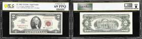 Fr. 1513. 1963 $2 Legal Tender Note. PCGS Banknote Superb Gem Uncirculated 69 PPQ.
A near-perfect grade has been applied to this 1963 deuce. PCGS Ban...
