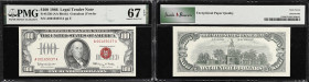 Fr. 1550. 1966 $100 Legal Tender Note. PMG Superb Gem Uncirculated 67 EPQ.
Large, picture frame-like margins and stunning originality throughout on t...