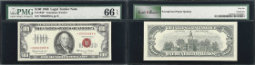 Fr. 1550*. 1966 $100 Legal Tender Star Note. PMG Gem Uncirculated 66 EPQ.
Exceptionally broad margins are found on this Gem $100 replacement Legal. B...