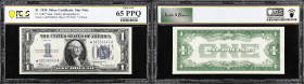 Fr. 1606*. 1934 $1 Silver Certificate Star Note. PCGS Banknote Gem Uncirculated 65 PPQ.
An impressive Gem example of this 1934 replacement. PCGS Bank...