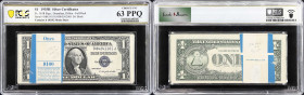 Pack of (100) Fr. 1618. 1935H $1 Silver Certificates. PCGS Banknote Choice Uncirculated 63 PPQ.
A full pack of 1935H "with motto" notes. PCGS Banknot...