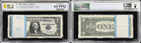 Pack of (100) Fr. 1619. 1957 $1 Silver Certificates. PCGS Banknote Choice Uncirculated 64 PPQ.
A highly attractive & fully original pack of 1957 $1 S...