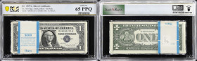 Pack of (100) Fr. 1620. 1957A $1 Silver Certificates. PCGS Banknote Gem Uncirculated 65 PPQ.
A well preserved Gem pack of 1957A series $1 Silver Cert...
