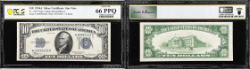 Fr. 1702*. 1934A $10 Silver Certificate Star Note. PCGS Banknote Gem Uncirculated 66 PPQ.
A very scarce star note from the 1934A $10 Silver Certifica...
