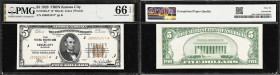 Fr. 1850-J*. 1929 $5 Federal Reserve Bank Star Note. Kansas City. PMG Gem Uncirculated 66 EPQ.
An extremely rare note, with PMG having graded only th...