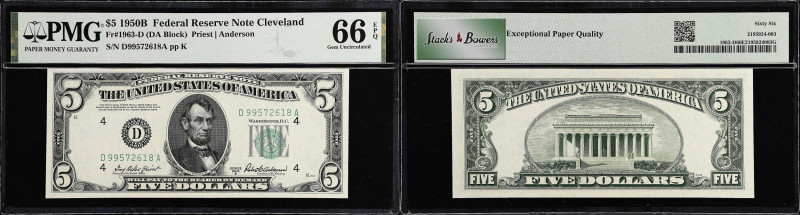 Fr. 1963-D. 1950B $5 Federal Reserve Note. Cleveland. PMG Gem Uncirculated 66 EP...