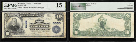 Wortham, Texas. $10 1902 Plain Back. Fr. 624. The First NB. Charter #6686. PMG Choice Fine 15.
Just two large size notes are currently reported in Tr...