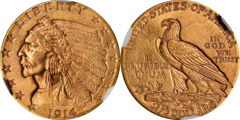 1914 Indian Quarter Eagle. MS-64+ (NGC).
A well-known and highly respected 20th...