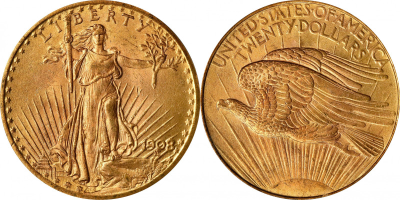 1908 Saint-Gaudens Double Eagle. No Motto. MS-64 (PCGS). CAC.
With coveted CAC ...