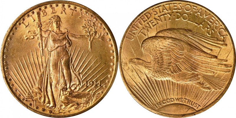 1911-S Saint-Gaudens Double Eagle. MS-65 (PCGS). CAC.
Billowy mint frost mingle...