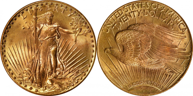 1926 Saint-Gaudens Double Eagle. MS-66 (PCGS).
Handsome medium gold and light r...