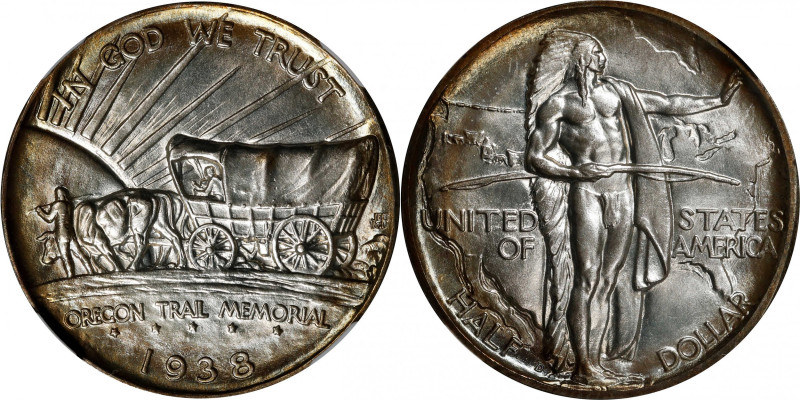 1938-D Oregon Trail Memorial. MS-68+ (NGC).
This is an otherwise brilliant, sat...