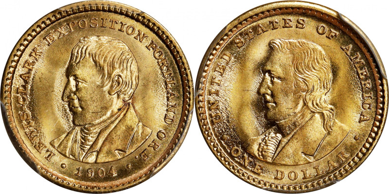 1904 Lewis and Clark Exposition Gold Dollar. MS-66 (PCGS).
A bright, satiny pre...