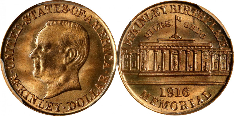 1916 McKinley Memorial Gold Dollar. MS-67+ (PCGS).
Gorgeous satin surfaces are ...