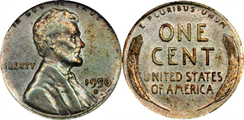 1956-D Lincoln Cent. Struck on a Dime Planchet. AU-58 (ANACS). OH.
With light g...