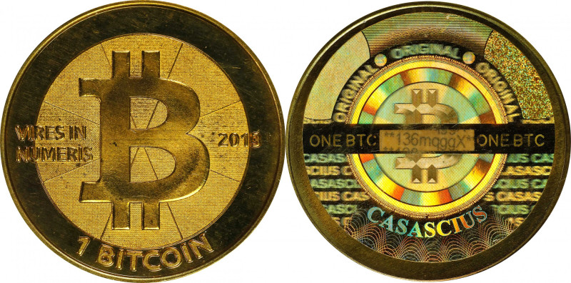 2013 Casascius 1 Bitcoin. Loaded. Firstbits 136mqggX. Series 2. Brass. MS-64 (AN...