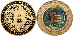 Pattern 2013 Lealana 0.5 Bitcoin. Loaded. Firstbits 1AxSDeYH. Serial No. 155. Red Address, Serialized. Gold Plated Silver. Proof-69 Deep Cameo (PCGS)....