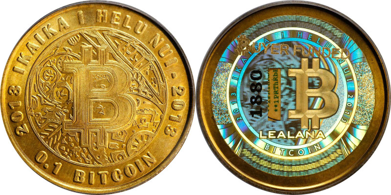 Partially Funded 2013 Lealana "0.1 Bitcoin". Firstbits 1PRThRbB. Serial No. 1880...