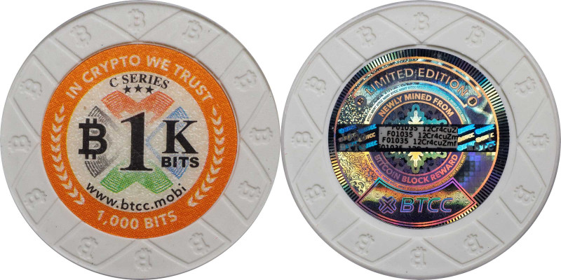 2016 BTCC 1K Bits "Poker Chip" 0.001 Bitcoin. Loaded. Firstbits 12Cr4cuZmf. Seri...