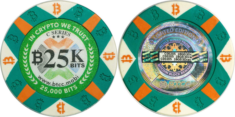 2016 BTCC 25K Bits "Poker Chip" 0.025 Bitcoin. Loaded. Firstbits 1BGEi3Dcec. Ser...