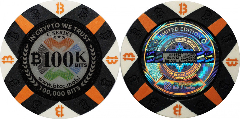 2017 BTCC 100K Bits "Poker Chip" 0.1 Bitcoin. Loaded. Firstbits 1C2gxKz6. Serial...