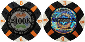 2017 BTCC 100K Bits "Poker Chip" 0.1 Bitcoin. Loaded. Firstbits 1C2gxKz6. Serial No. B01534. Series C. Clay Composite. MS-69 (PCGS).
Loaded with 0.1 ...