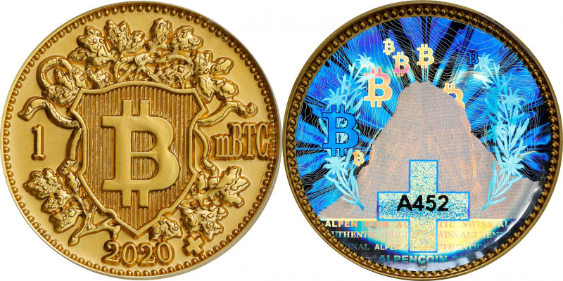 2020 Alpen Coin 0.001 Bitcoin. Loaded. Serial No. A452. Matte Finish. Brass. MS-...