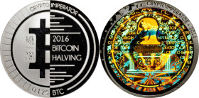 2016 Crypto Imperator "Halving" 0.125 Bitcoin. Loaded. Firstbits 1DRqEgrx. Serial No. 68. Silver. MS-69 (ANACS).
Loaded with 0.125 BTC. This coin was...