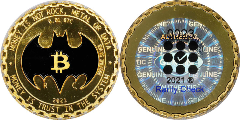 2021 Rarity Check "Vigilante" 0.01 Bitcoin. Loaded. Serial No. 23. Gold-Plated S...