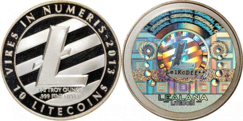 2013 Lealana 10 Litecoin. Loaded. Firstbits Le1KcDff. Black Address, Non-Seriali...